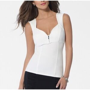 Cache Sleeveless Top Women Small White Zip Sweetheart Corset Fitted NWT